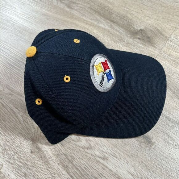 Vintage Logo Athletic Pittsburgh Steelers Hat Snapback NFL‎ Black Wool Blend Cap - Picture 9 of 9